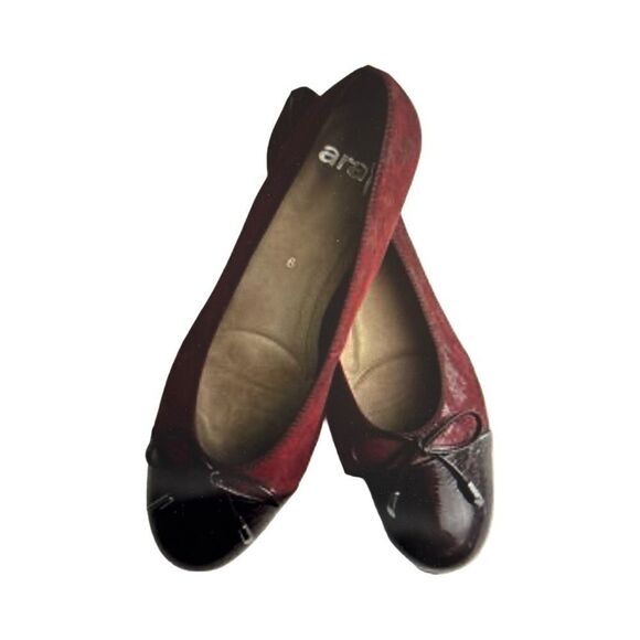 ARA BURGUNDY SUEDE CUP TOE FLATS. - Picture 3 of 9